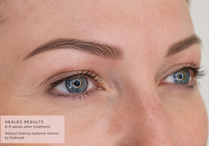 Healed eyebrow tattoo results close-up